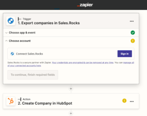 Sales Rocks and HubSpot connection via Zapier