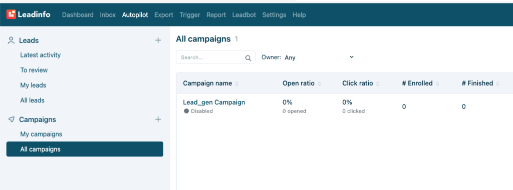 Automation and campaigns in Leadinfo